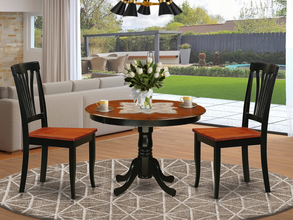 HLAV3-T8Z-J Elegant 3-Piece Dining Ensemble Featuring Round Pedestal Table and Dual Seating, Black & Cherry, 42