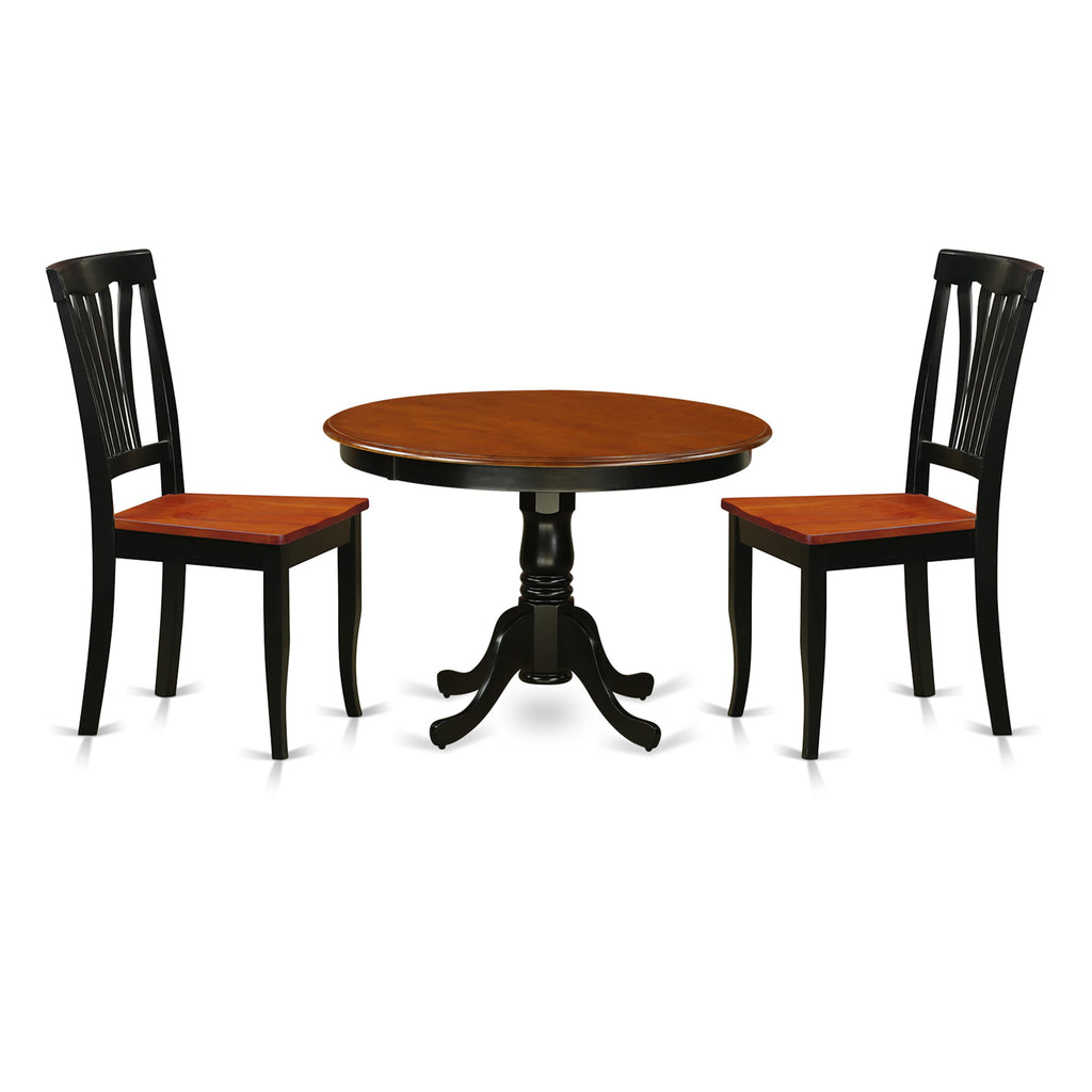 HLAV3-T8Z-J Elegant 3-Piece Dining Ensemble Featuring Round Pedestal Table and Dual Seating, Black & Cherry, 42