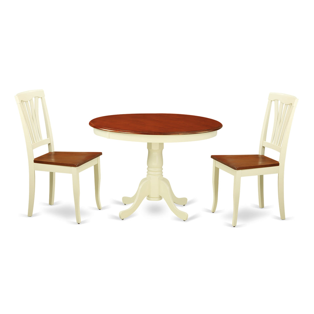 HLAV3-P0Z-3 Stylish Three-Piece Dining Set with Round Pedestal Table and Two Chairs, Buttermilk & Cherry Finish