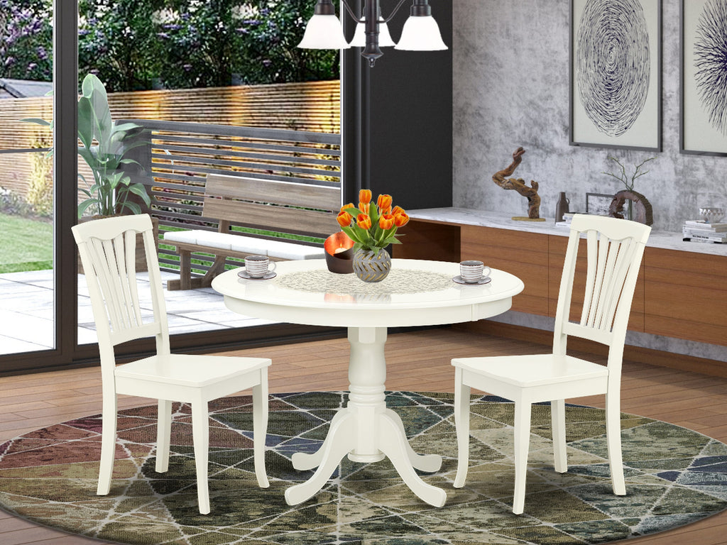 Compact HLAV3-LXV-E Three-Piece Dining Set for Cozy Spaces with Round Bistro Table & Two Chairs in Soft White Finish