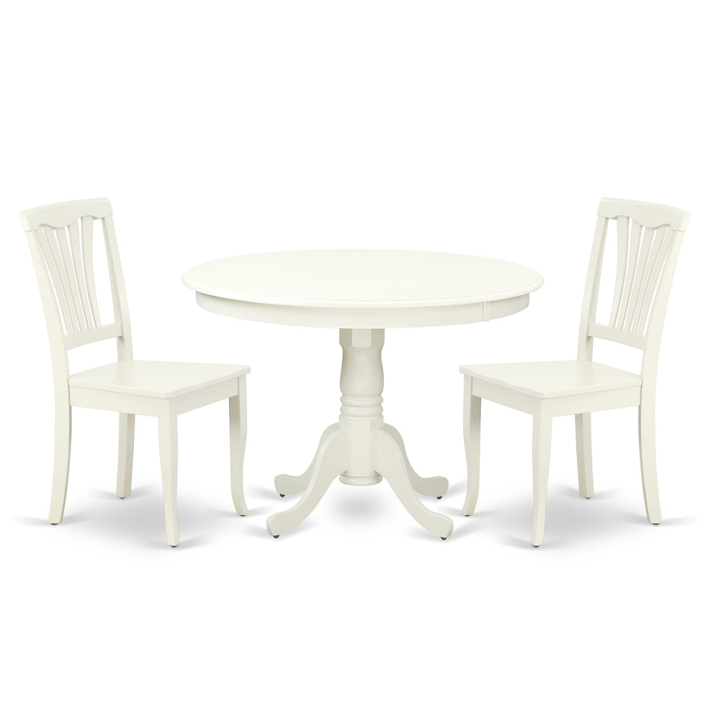 Compact HLAV3-LXV-E Three-Piece Dining Set for Cozy Spaces with Round Bistro Table & Two Chairs in Soft White Finish