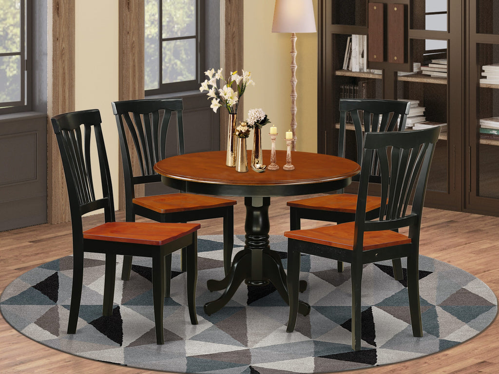 HLAV5-I1O-E 5-Piece Elegance Dining Suite with Round Pedestal Table and Four Chairs, 42 Black & Cherry Finish
