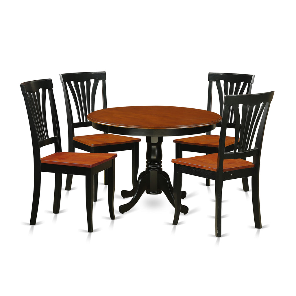 HLAV5-I1O-E 5-Piece Elegance Dining Suite with Round Pedestal Table and Four Chairs, 42 Black & Cherry Finish