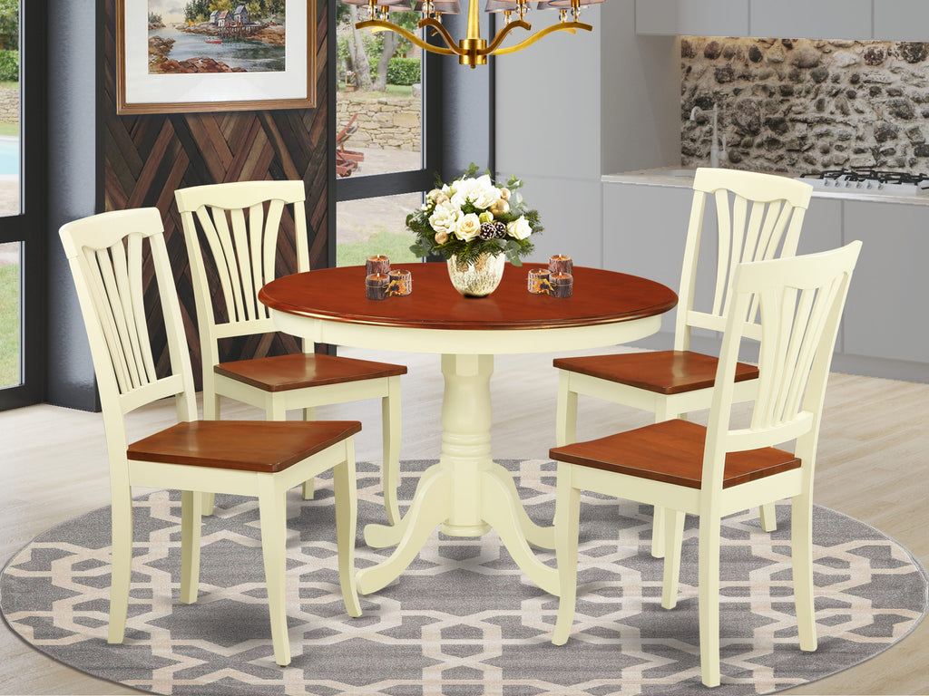 HLAV5-CF6-B Dining Ensemble for Four - 5-Piece Set with Round Table and Chairs, Buttermilk Cherry