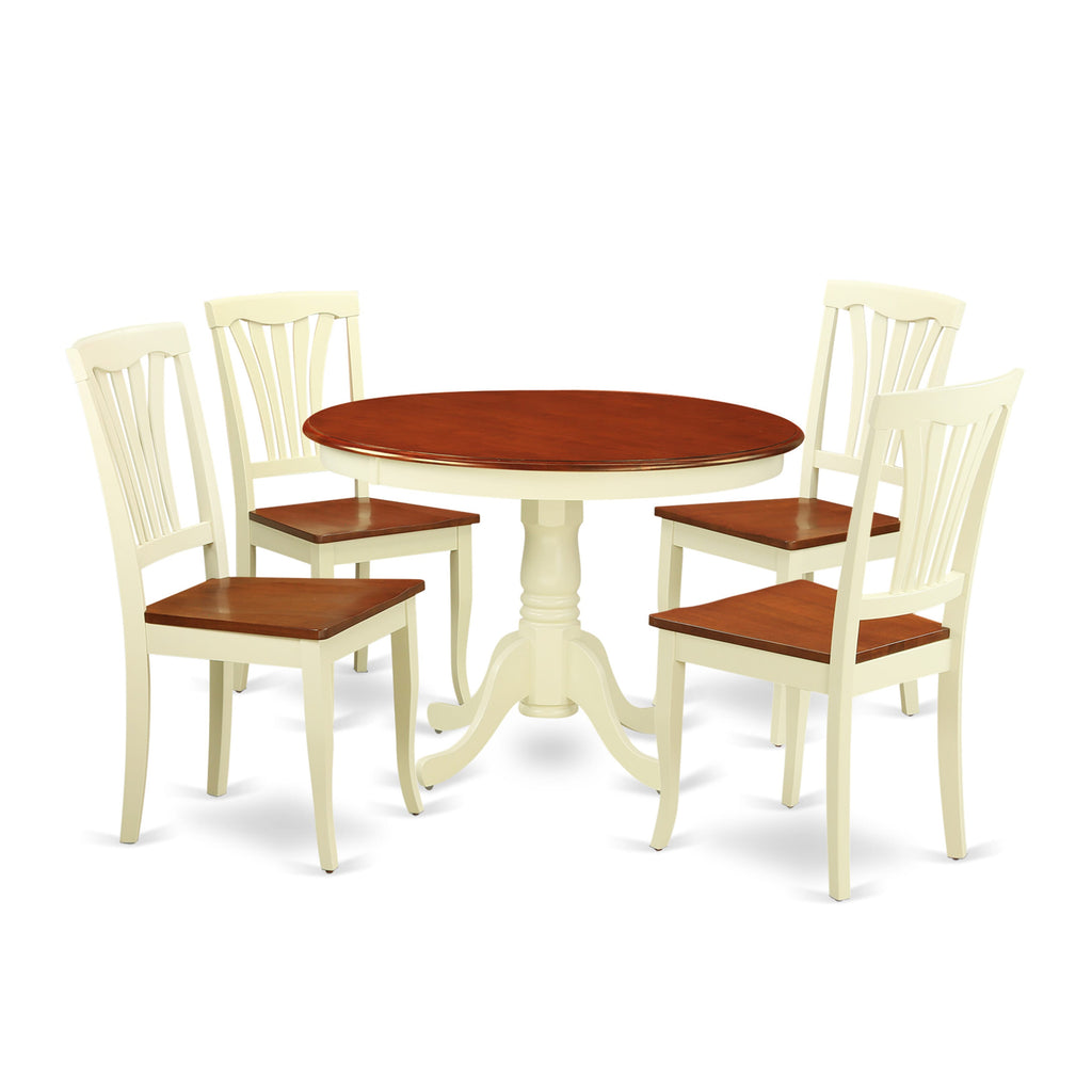HLAV5-CF6-B Dining Ensemble for Four - 5-Piece Set with Round Table and Chairs, Buttermilk Cherry