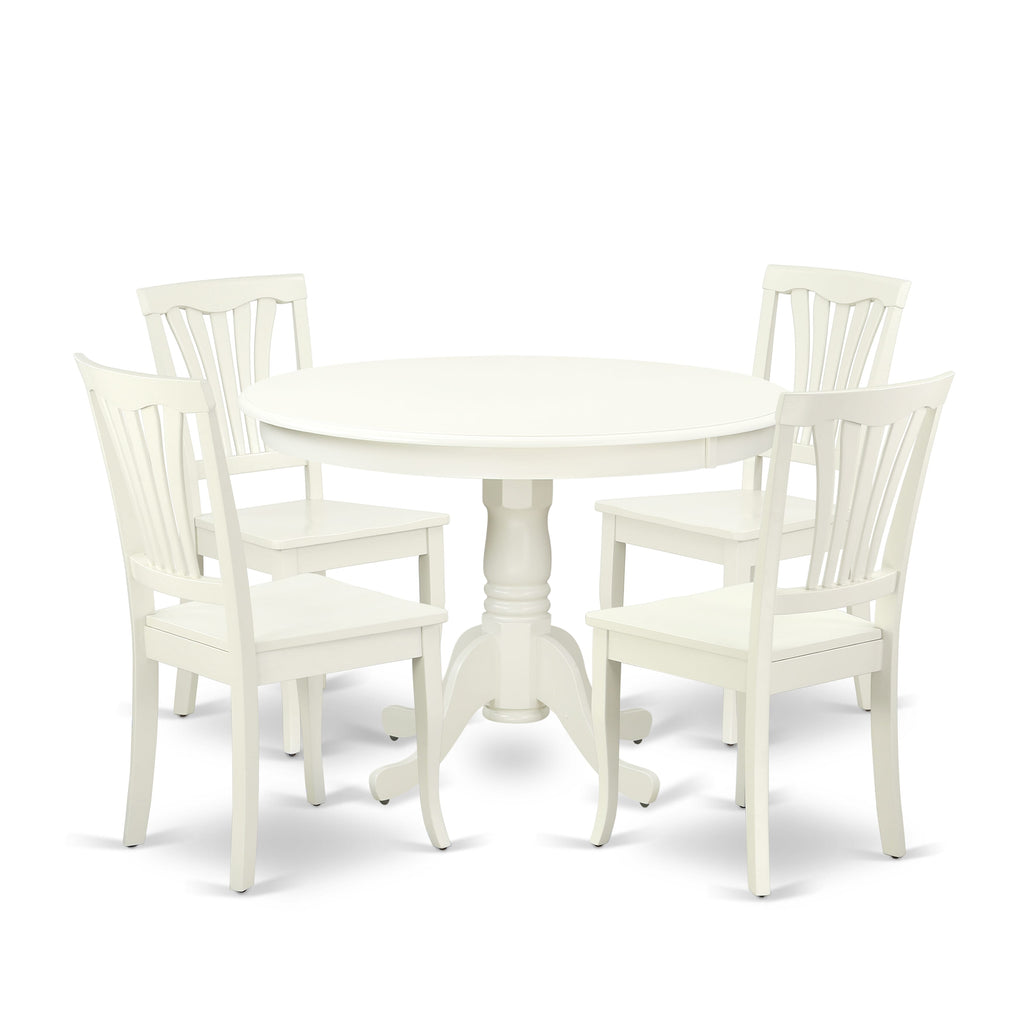 HLAV5-DX5-H 5-Piece Dining Ensemble with Round Pedestal Table and 4 Wooden Chairs, Linen White, 42