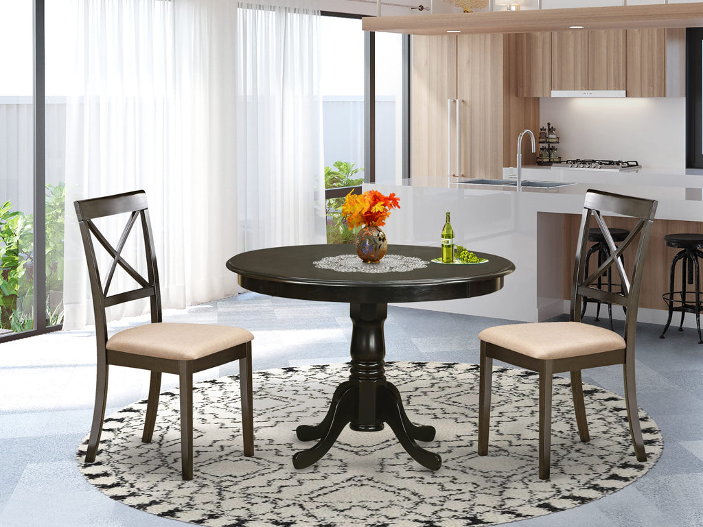 HLBO3-GN2-K 3-Piece Dining Nook Ensemble with Round Table and 2 Doubling Linen Seats, 42x42, Rich Cappuccino Finish