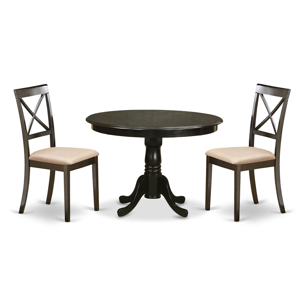 HLBO3-GN2-K 3-Piece Dining Nook Ensemble with Round Table and 2 Doubling Linen Seats, 42x42, Rich Cappuccino Finish