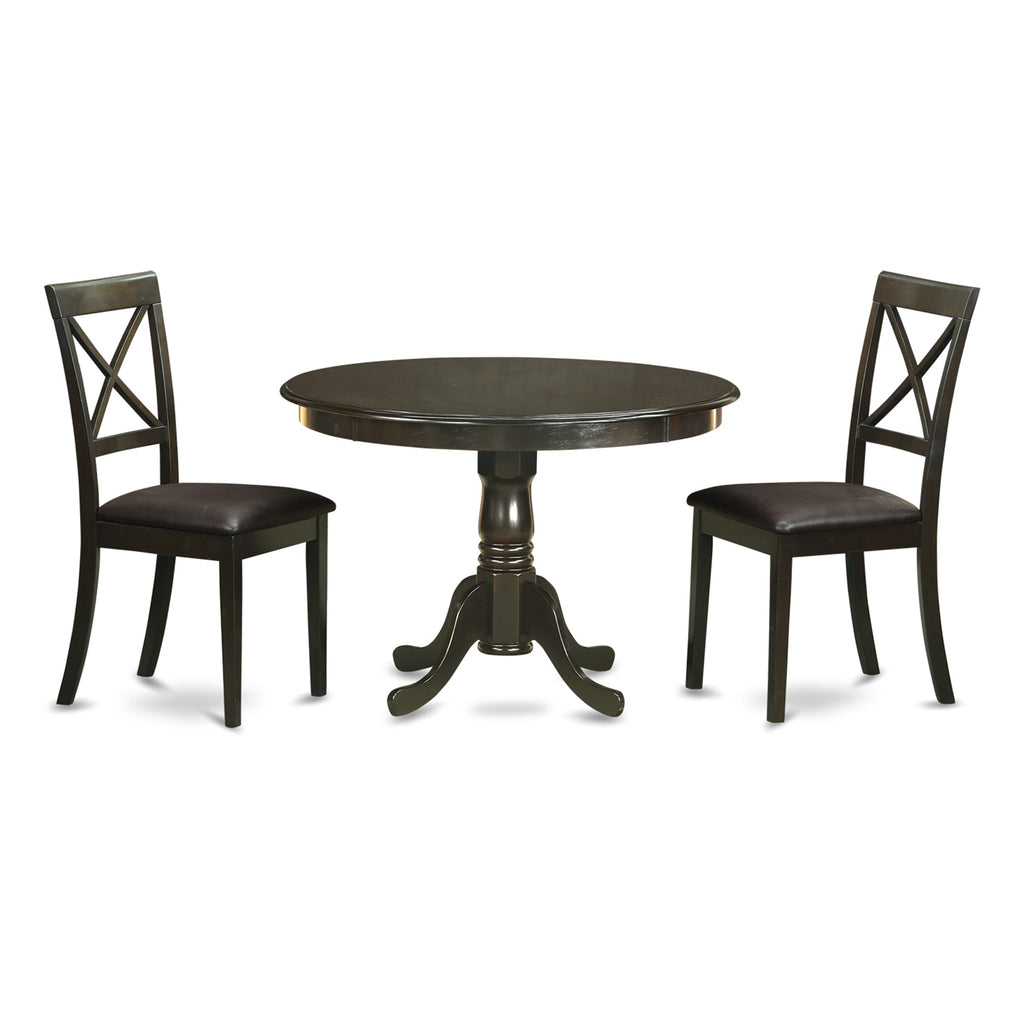HLBO3-OTL-IH 3-Piece Set for Compact Dining Areas Featuring a Pedestal Round Table and Two Upholstered Chairs in Faux Leather, 42x42 Cappuccino