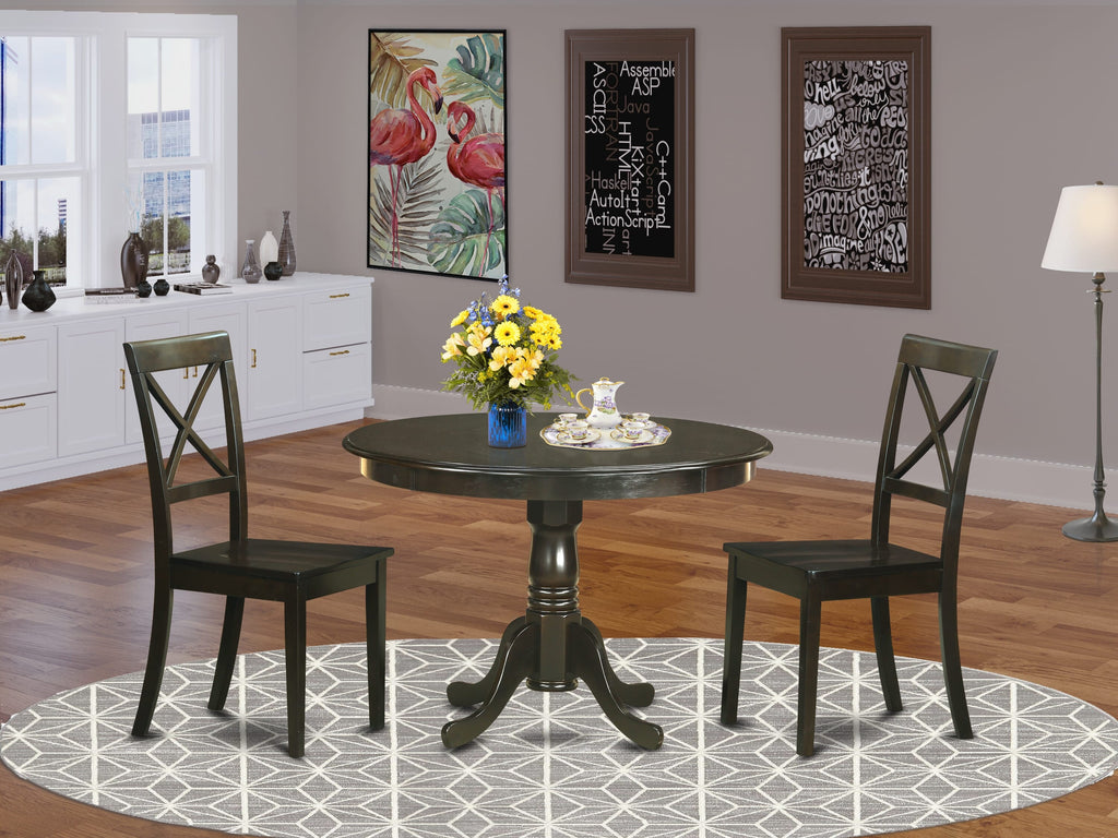 HLBO3-C1O-J 3-Piece Dining Ensemble with Round Pedestal Table and 2 Cappuccino Chairs, 42 x 42