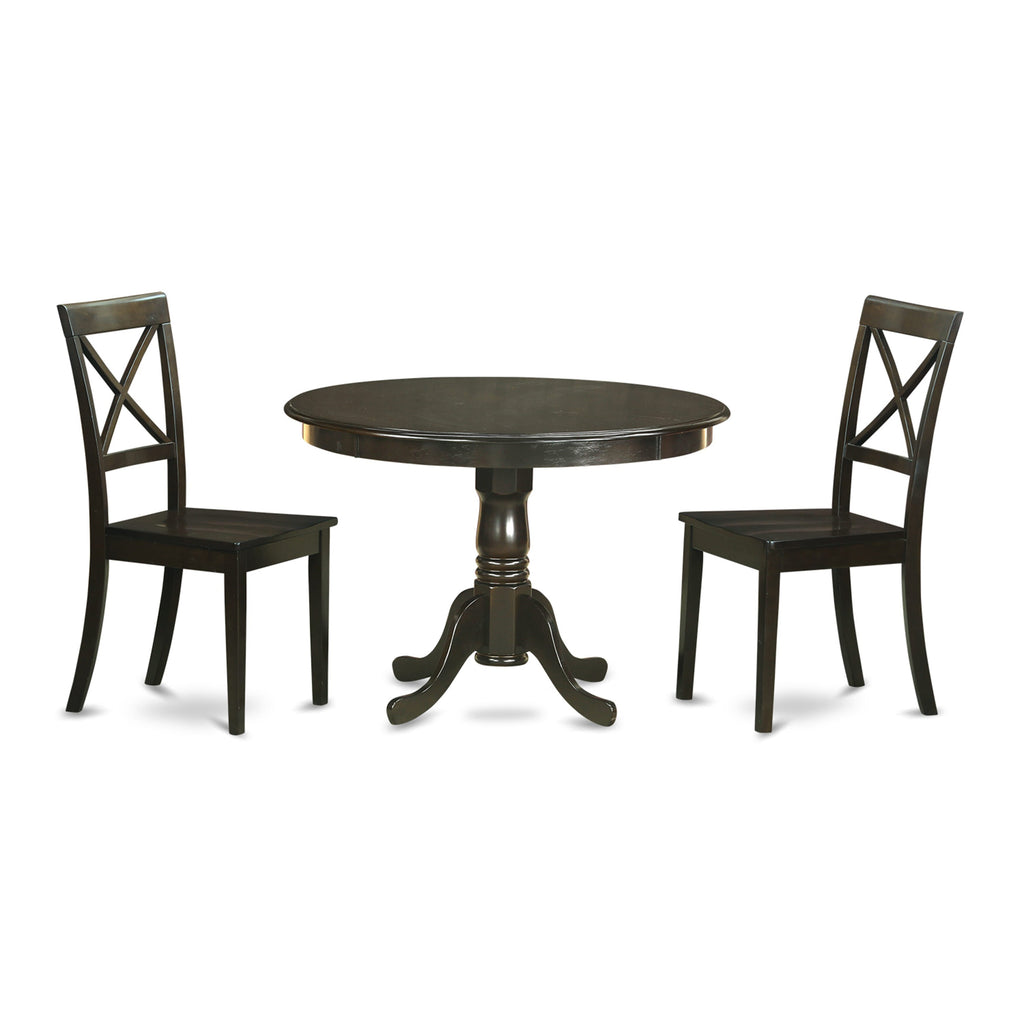 HLBO3-C1O-J 3-Piece Dining Ensemble with Round Pedestal Table and 2 Cappuccino Chairs, 42 x 42