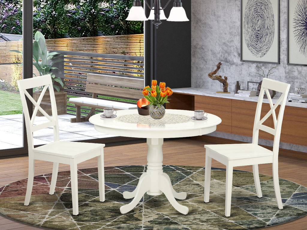 HLBO3-KOH-I Charming 3-Piece Space-Saving Dining Ensemble, Round Table & Dual Chairs, 42-Inch Linen Finish