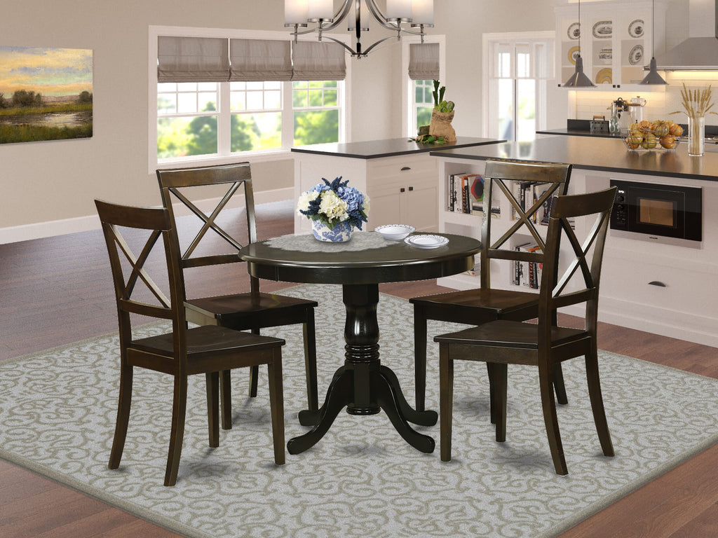 Explore the HLBO5-MPL-7 Dining Ensemble for Four with Stylish Round Table and Chairs Set, 42-Inch