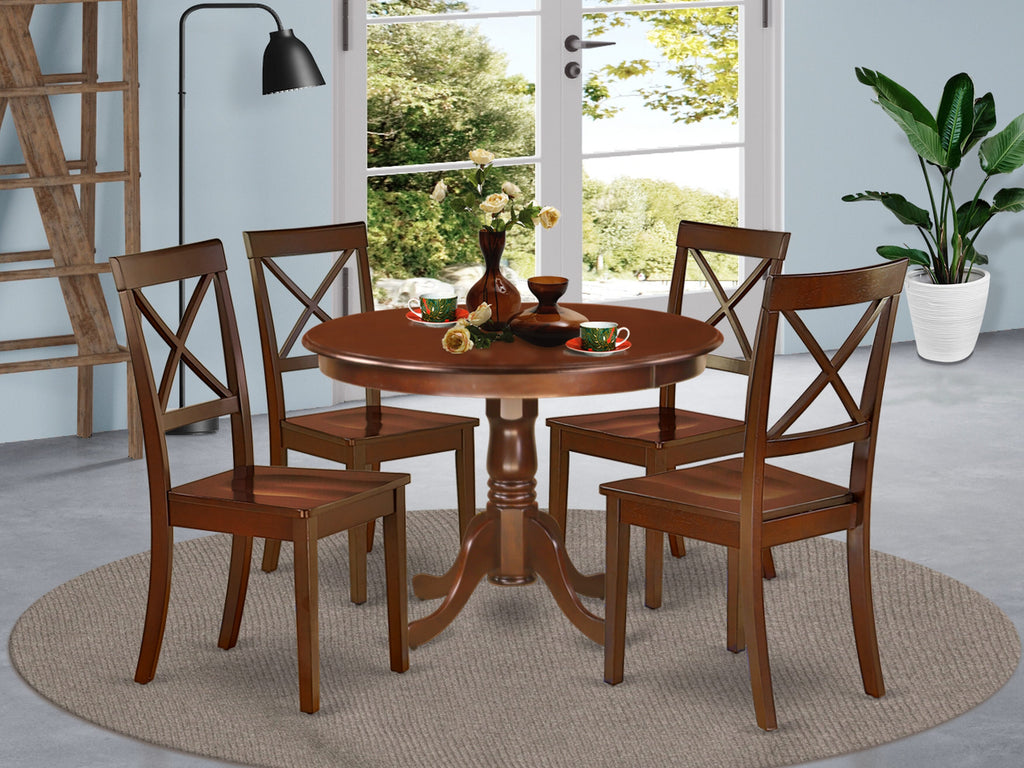 HLBO5-7AZ-Y 5-Piece Dining Ensemble with Circular Table and 4 Cozy Chairs, 42 Rich Walnut Finish