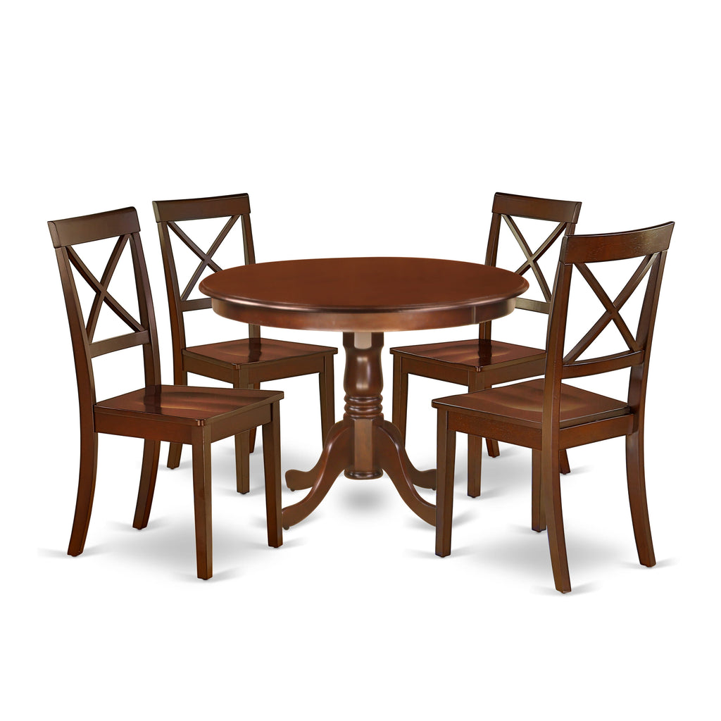 HLBO5-7AZ-Y 5-Piece Dining Ensemble with Circular Table and 4 Cozy Chairs, 42 Rich Walnut Finish