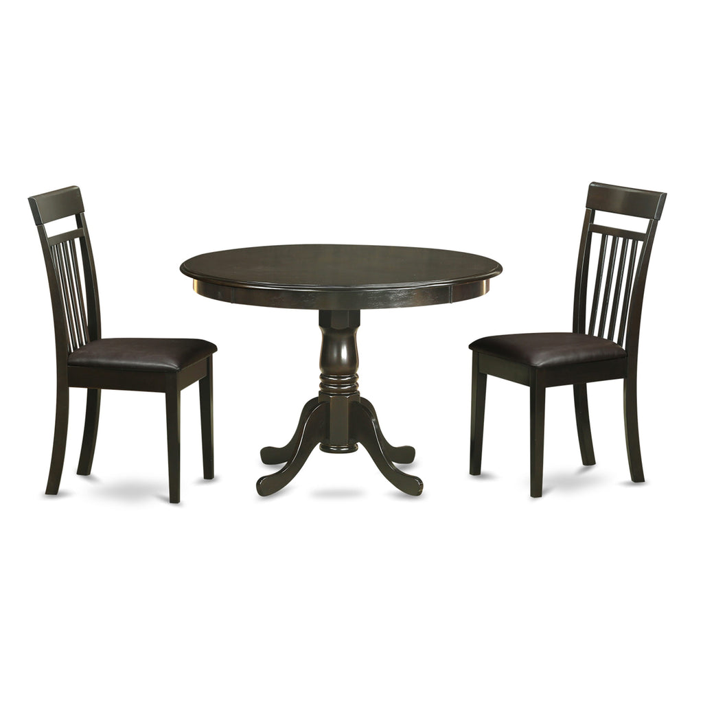 3-Piece HLCA3-QRC-A5 Dining Set Round Pedestal Table with Faux Leather Chairs, 42 Cappuccino