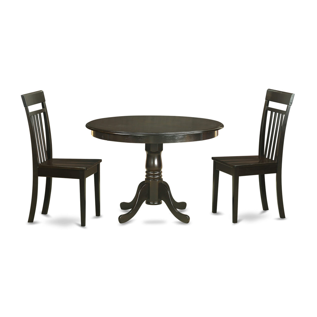 HLCA3-9M3-Q Set 3-Piece Round Dining Ensemble with Pedestal Table and 2 Chairs - Cappuccino Shade, 42 Diameter