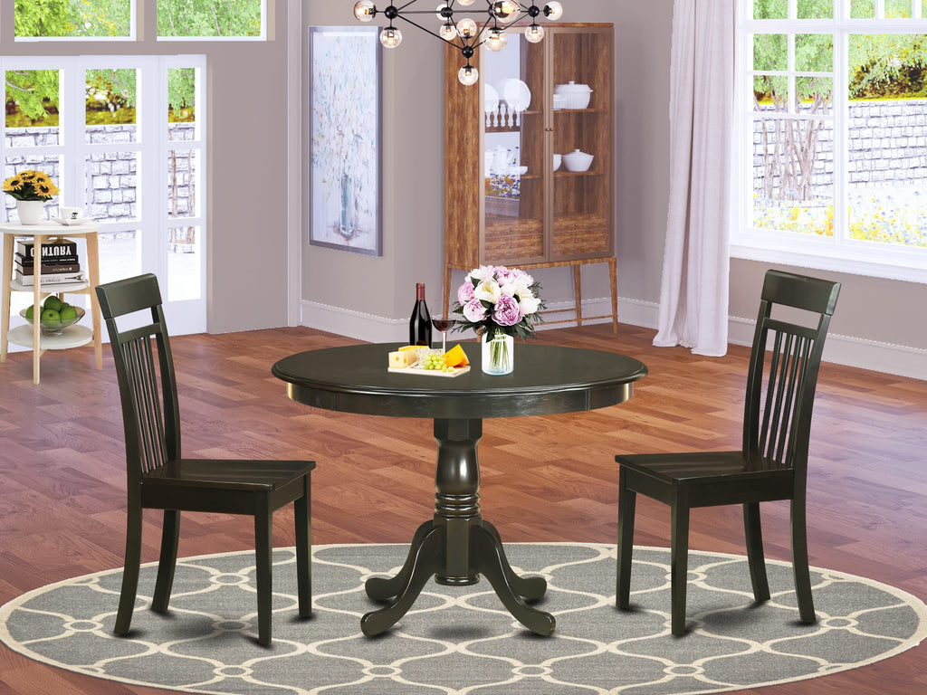HLCA3-9M3-Q Set 3-Piece Round Dining Ensemble with Pedestal Table and 2 Chairs - Cappuccino Shade, 42 Diameter