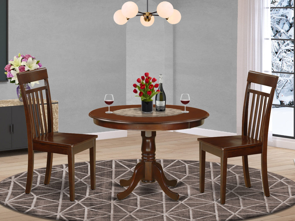 HLCA3-OF5-9 Compact Dining Ensemble Round Table & Chair Trio for Cozy Nooks, Mahogany Finish, 42x42
