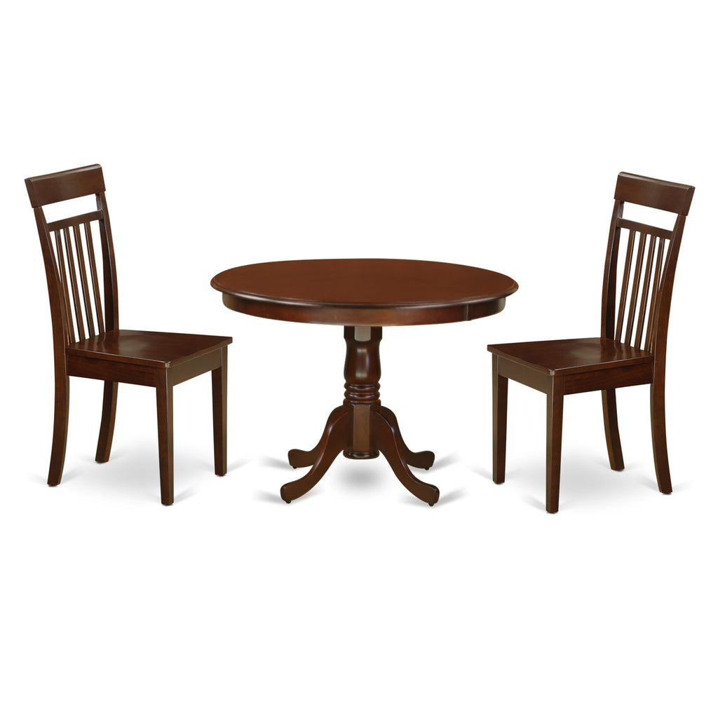 HLCA3-OF5-9 Compact Dining Ensemble Round Table & Chair Trio for Cozy Nooks, Mahogany Finish, 42x42