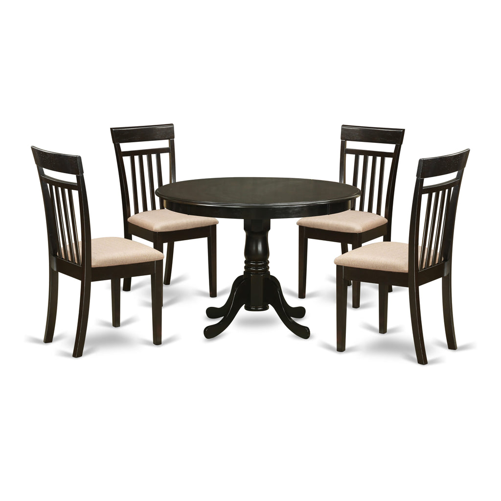 HLCA5-E4X-F Deluxe 5 Piece Dining Table Set with Pedestal & 4 Fabric Upholstered Dining Chairs, 42 Cappuccino
