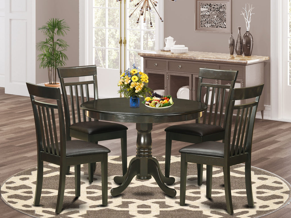 HLCA5-53C-5T Elegant Dining Ensemble - 5 Piece Set with Round Table & 4 Cozy Faux Leather Seats, Cappuccino Finish