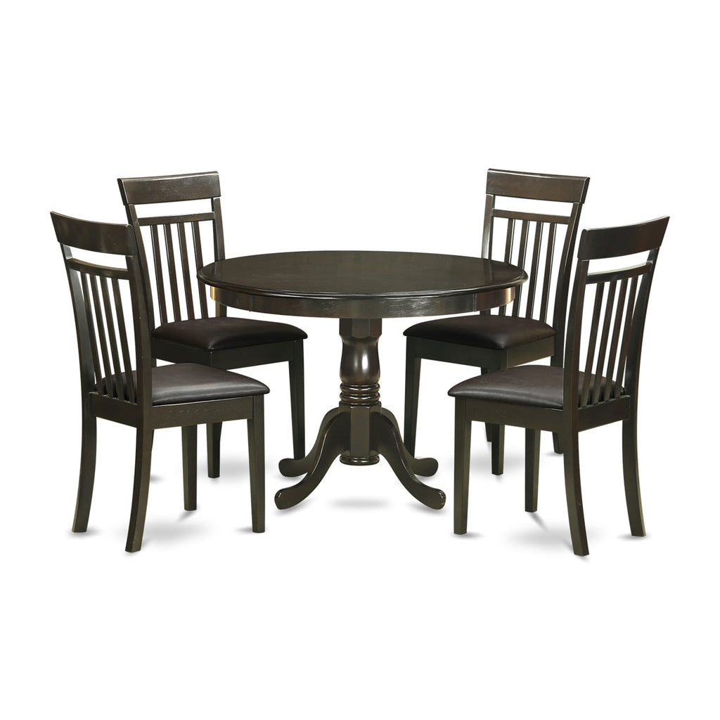 HLCA5-53C-5T Elegant Dining Ensemble - 5 Piece Set with Round Table & 4 Cozy Faux Leather Seats, Cappuccino Finish