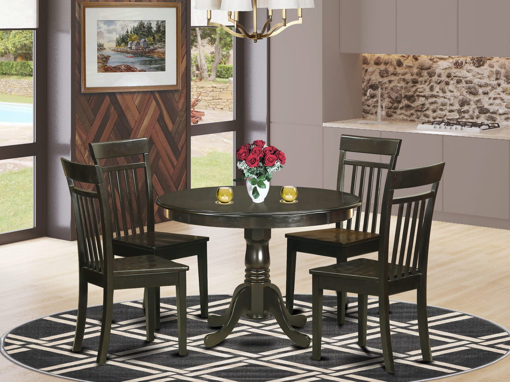 HLCA5-58I-N 5 Piece Set with Round Table & Four Chairs, 42-Inch, Rich Cappuccino Finish Dining Room Ensemble