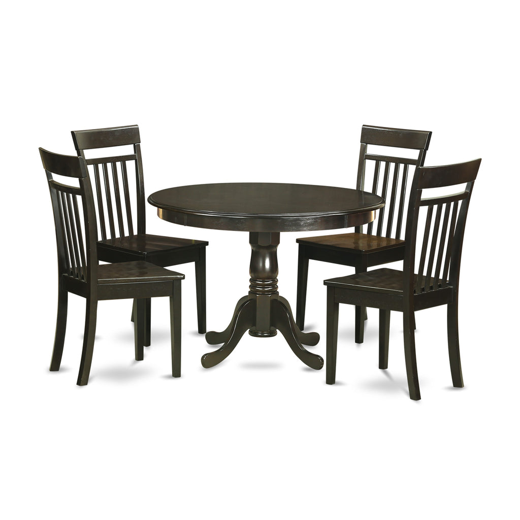 HLCA5-58I-N 5 Piece Set with Round Table & Four Chairs, 42-Inch, Rich Cappuccino Finish Dining Room Ensemble