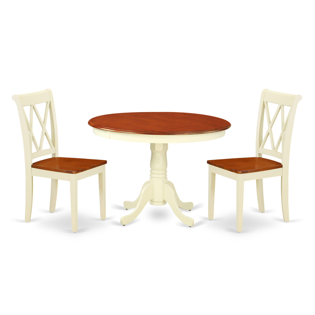 HLCL3-VTA-P 3 Piece Dining Set with Round Table & 2 Chairs in Elegant Buttermilk Cherry Finish, 42