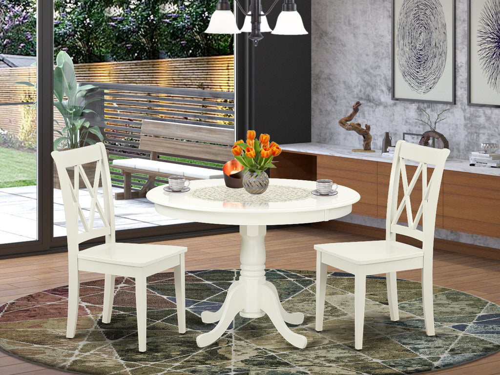 HLCL3-QNV-M 3 Piece Pedestal Dining Set for Compact Areas with Round Table and 2 Wooden Chairs, 42x42 Linen Finish