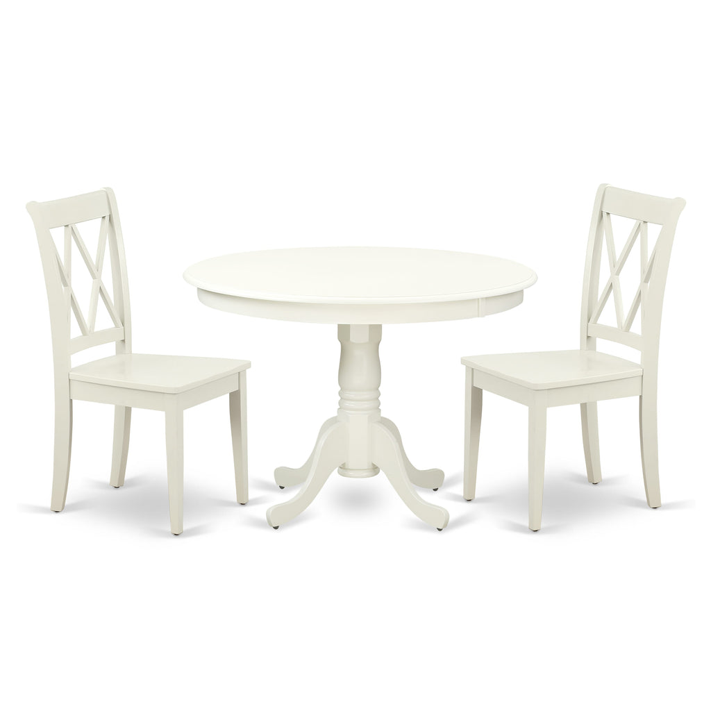 HLCL3-QNV-M 3 Piece Pedestal Dining Set for Compact Areas with Round Table and 2 Wooden Chairs, 42x42 Linen Finish