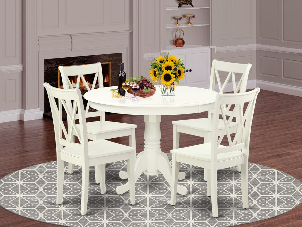 HLCL5-I29-I Chic 5 Piece Dining Set Round Table with Pedestal and 4 Chairs in White Finish 42x42
