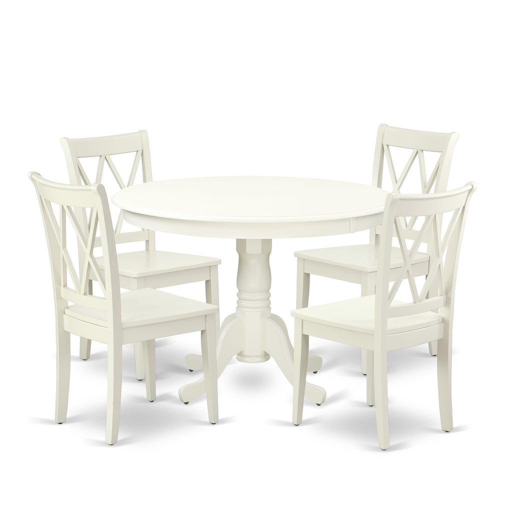 HLCL5-I29-I Chic 5 Piece Dining Set Round Table with Pedestal and 4 Chairs in White Finish 42x42