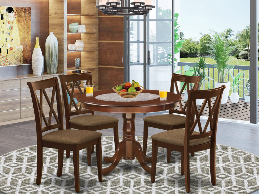 HLCL5-II2-W Elegant Round Table Set with Pedestal Legs & Linen Chairs for Dining
