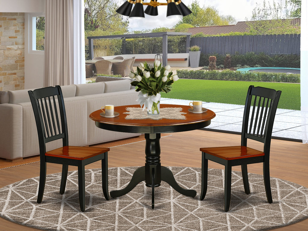 HLDA3-BTT-C Round Dining Table Set for Small Spaces with Pedestal and Two Chairs in Classic Black & Elegant Cherry Finish, 42