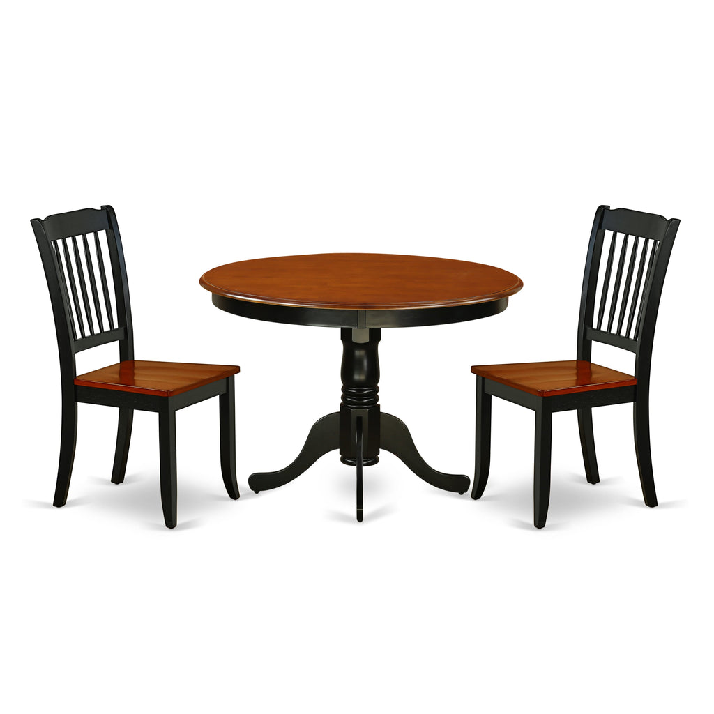 HLDA3-BTT-C Round Dining Table Set for Small Spaces with Pedestal and Two Chairs in Classic Black & Elegant Cherry Finish, 42