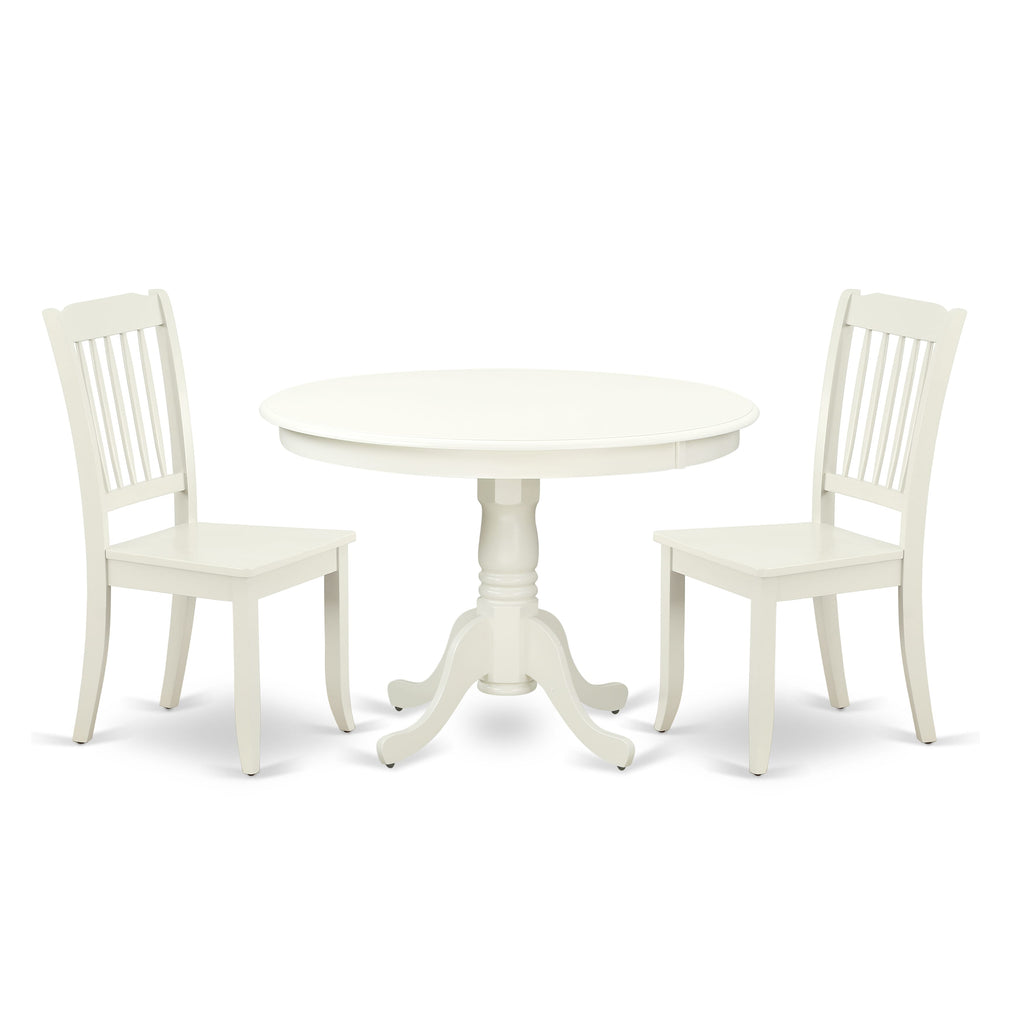 HLDA3-U3M-A Cozy 3-Piece Dining Ensemble with Pedestal Table & 2 Chairs, Round 42x42 Inch, Linen White Design