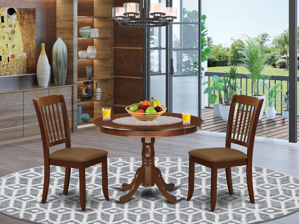 Stylish Round Pedestal Dining Set HLDA3-YVJ-N with Linen Seats for Cozy Meals