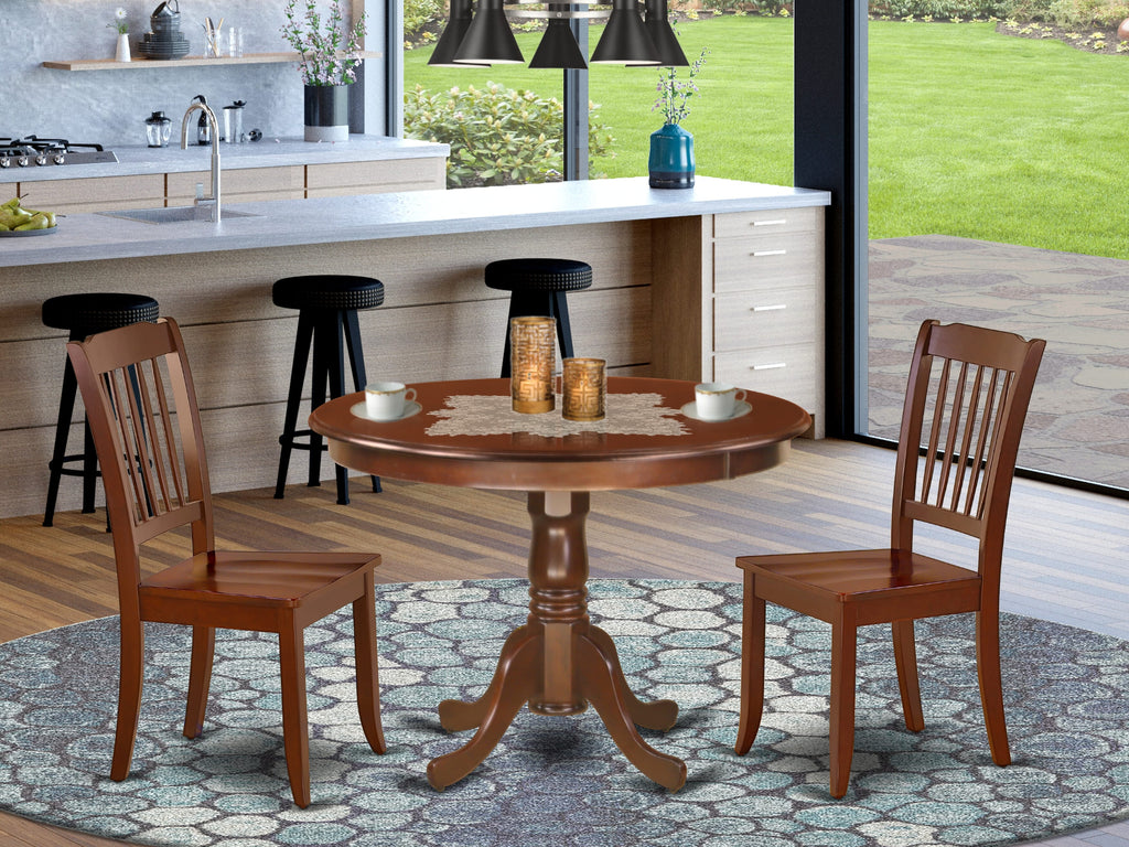 HLDA3-99F-B 3-Piece Compact Dining Set Round Table & 2 Chairs for Cozy Spaces, 42 Mahogany Finish