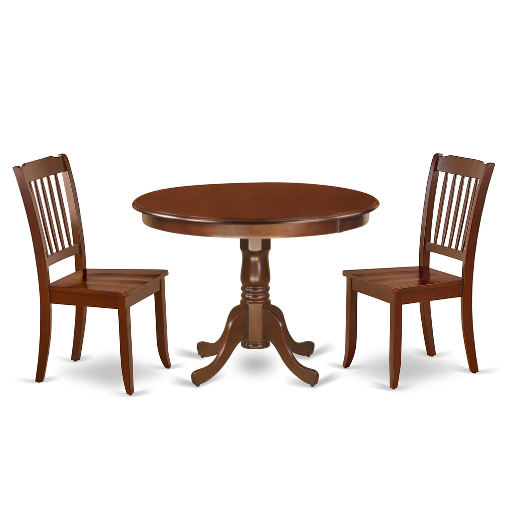 HLDA3-99F-B 3-Piece Compact Dining Set Round Table & 2 Chairs for Cozy Spaces, 42 Mahogany Finish