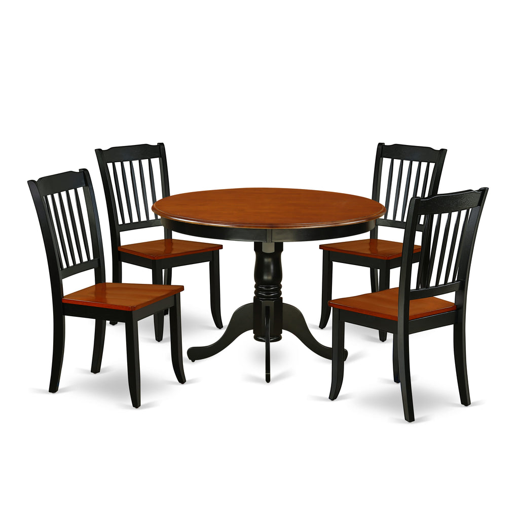 HLDA5-TY9-M 5 Piece Dinette Set Round Table with Pedestal & 4 Chairs, 42 x 42 Inch, Cherry & Black