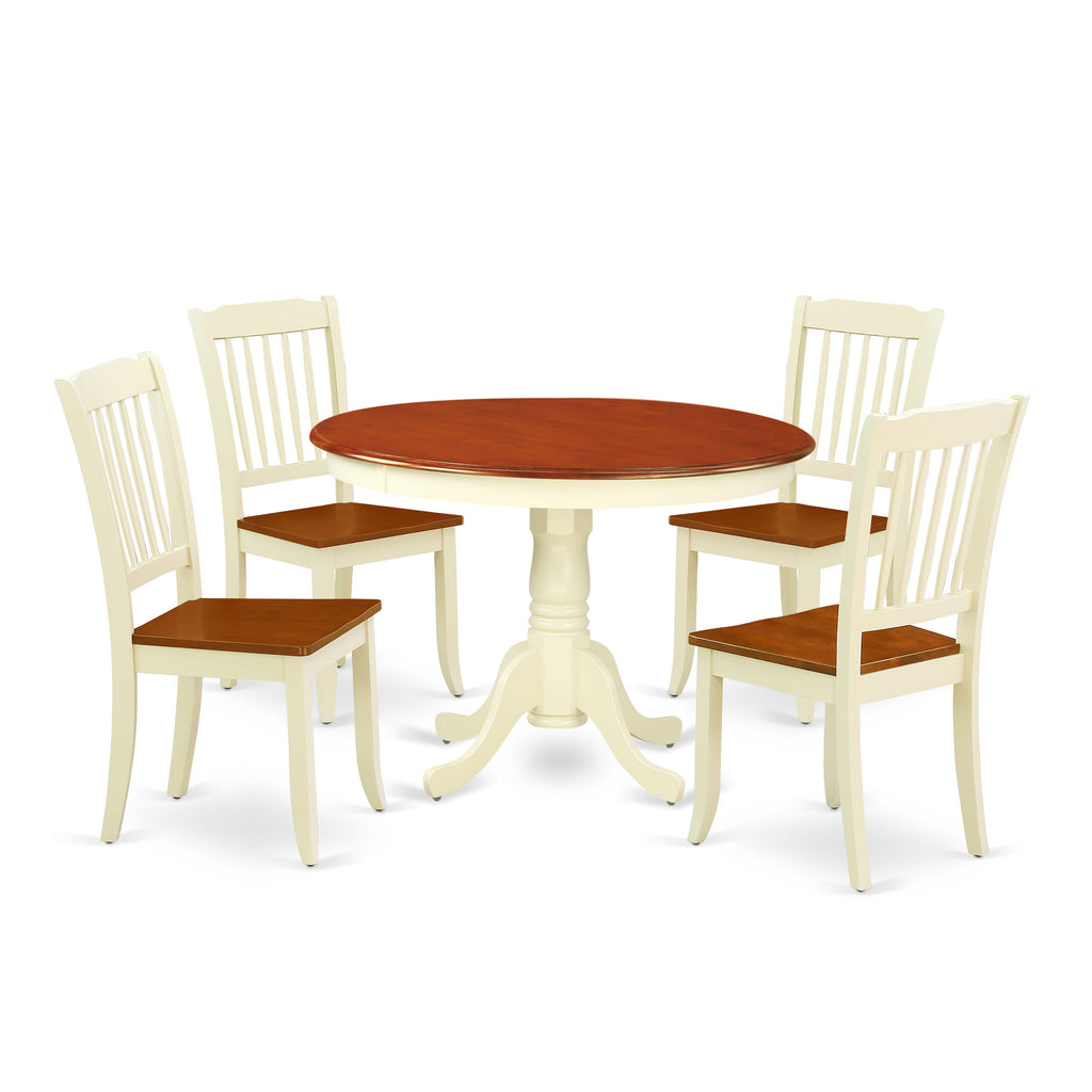 HLDA5-VZS-8 Delightful 5-Piece Dining Ensemble with Round Table & 4 Chairs, Elegant Ivory & Cherry
