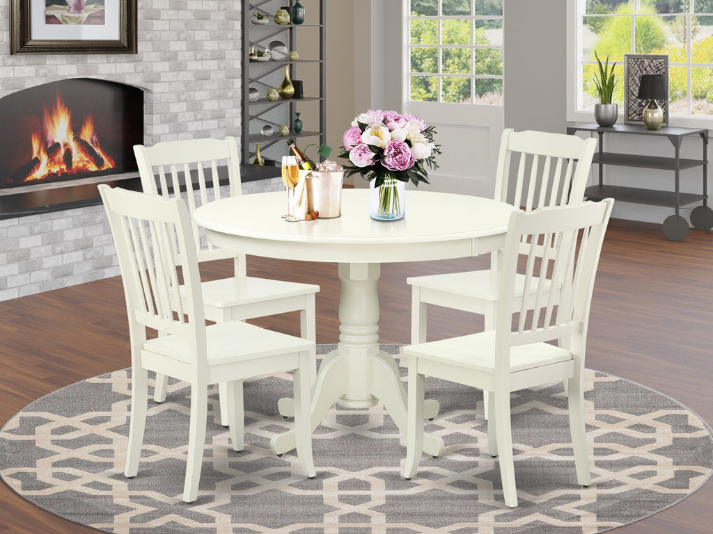 HLDA5-Y4T-B Elegant 5 Piece Table Set Pedestal Round Table with 4 Chairs for Dining, White Finish, 42x42