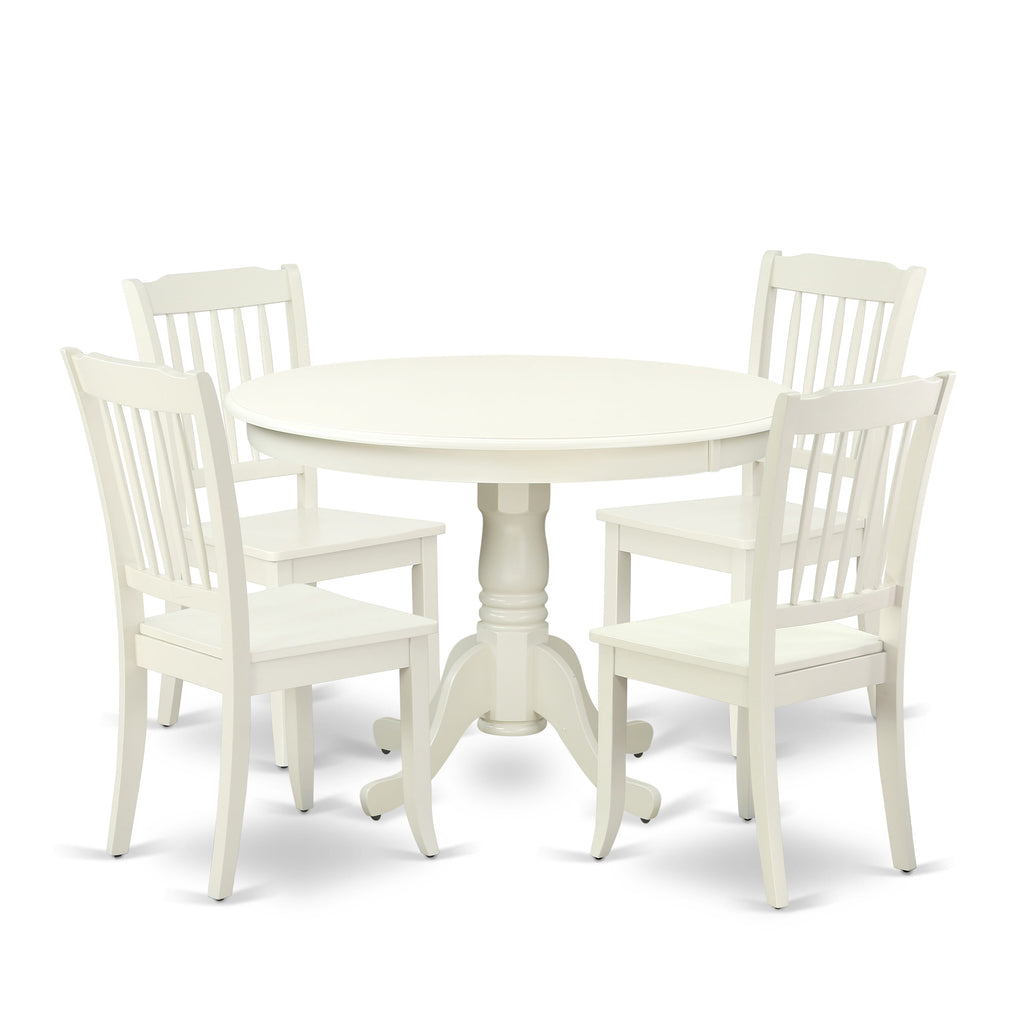 HLDA5-Y4T-B Elegant 5 Piece Table Set Pedestal Round Table with 4 Chairs for Dining, White Finish, 42x42