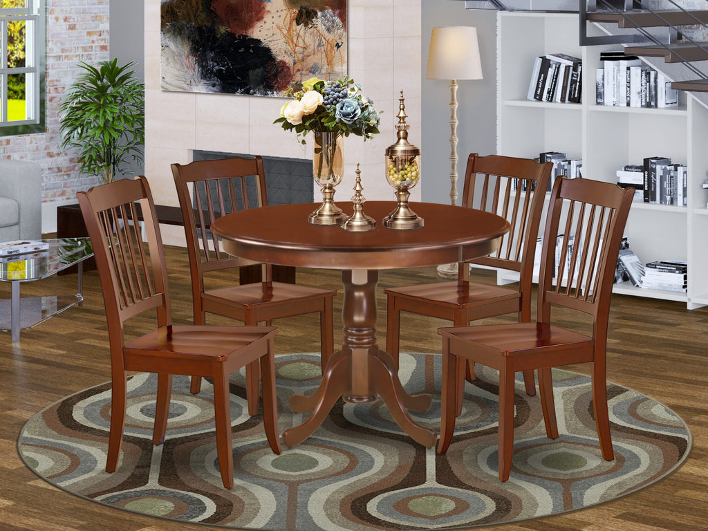 HLDA5-VH4-F Mahogany Dining Suite Round Pedestal Table & 4 Chairs - Elegant Wooden Charm