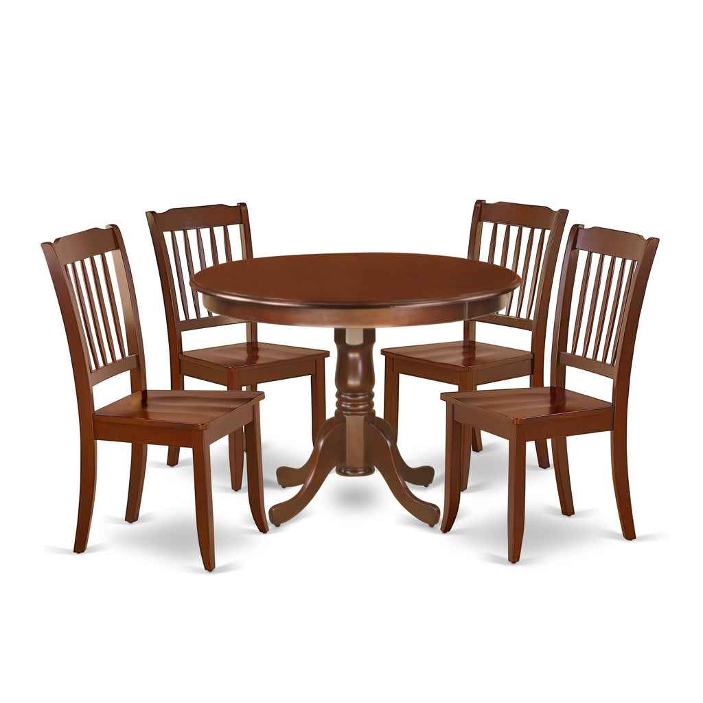 HLDA5-VH4-F Mahogany Dining Suite Round Pedestal Table & 4 Chairs - Elegant Wooden Charm