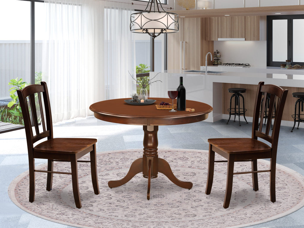3-Piece Set with Round Dining Table Small Space Furniture HLDL3-GJY-5 42 Mahogany Finish, & 2 Chairs