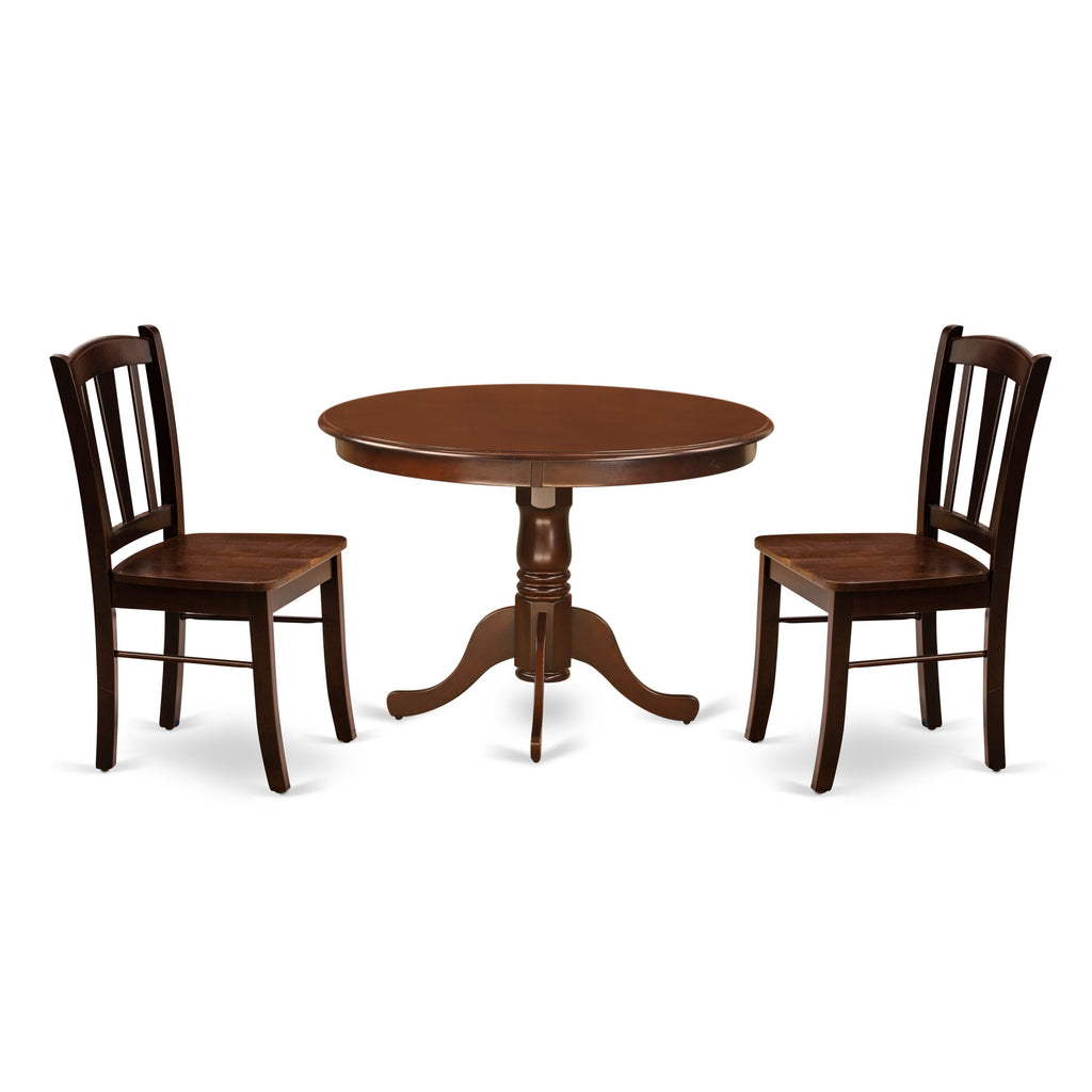 3-Piece Set with Round Dining Table Small Space Furniture HLDL3-GJY-5 42 Mahogany Finish, & 2 Chairs
