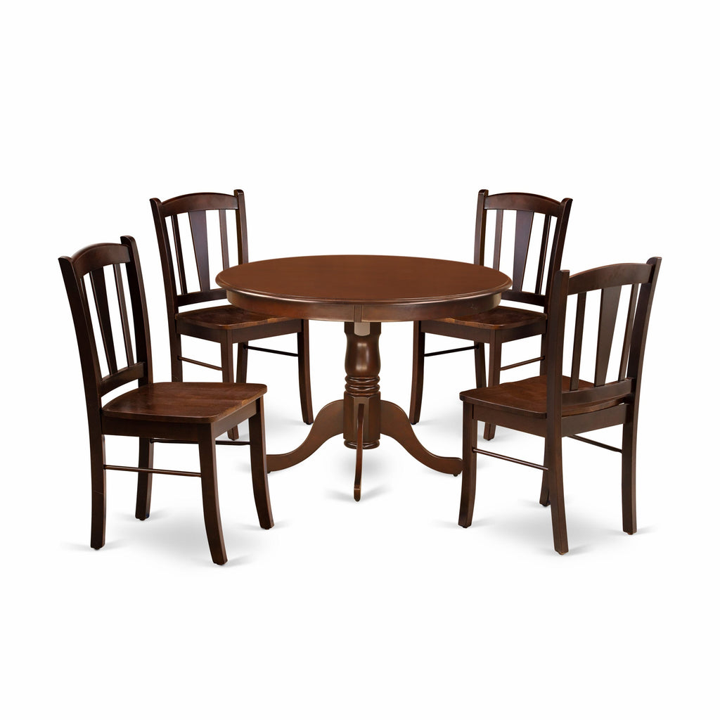 HLDL5-HML-9 Elegant 5-Piece Dining Ensemble with Round Table & 4 Chairs in Rich Wood Finish